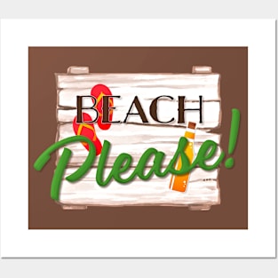 Beach Please Funny Wood Sign With Flip Flops For Beach Lover Posters and Art